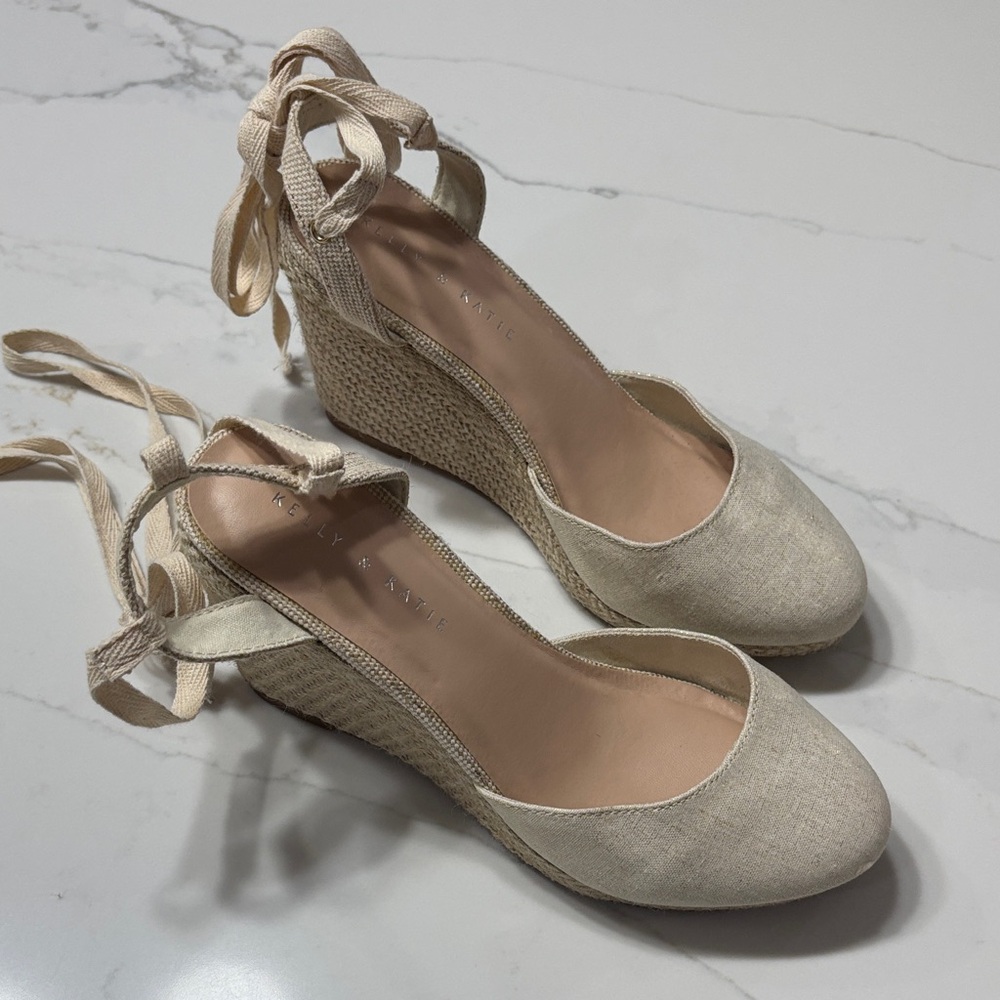 Kelly & Katie Beige Lace-Up Espadrilles - Picture 6 of 17